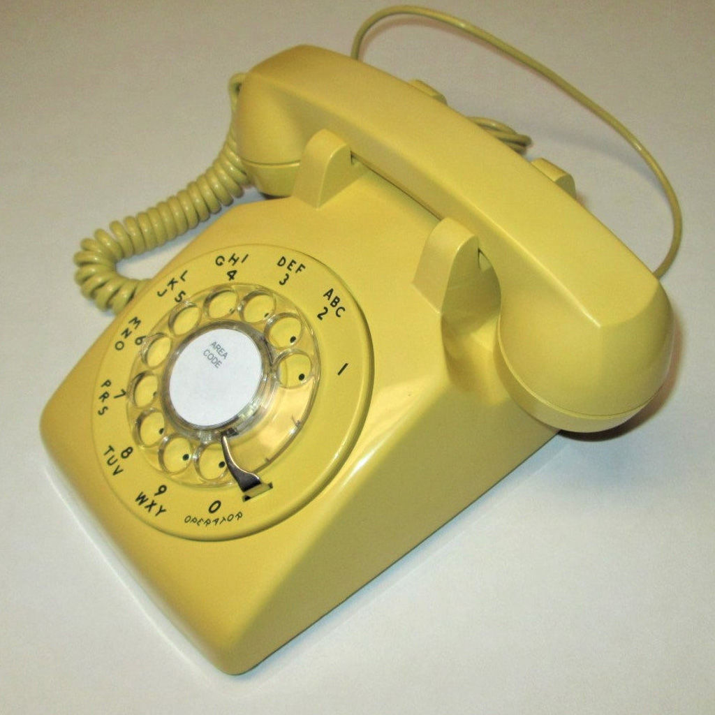 Rotary Dial Telephone. Mustard Yellow Bell Western Electric Model 500. Dated 2/1968. I will customize the label Rare, Date-matched — view 1